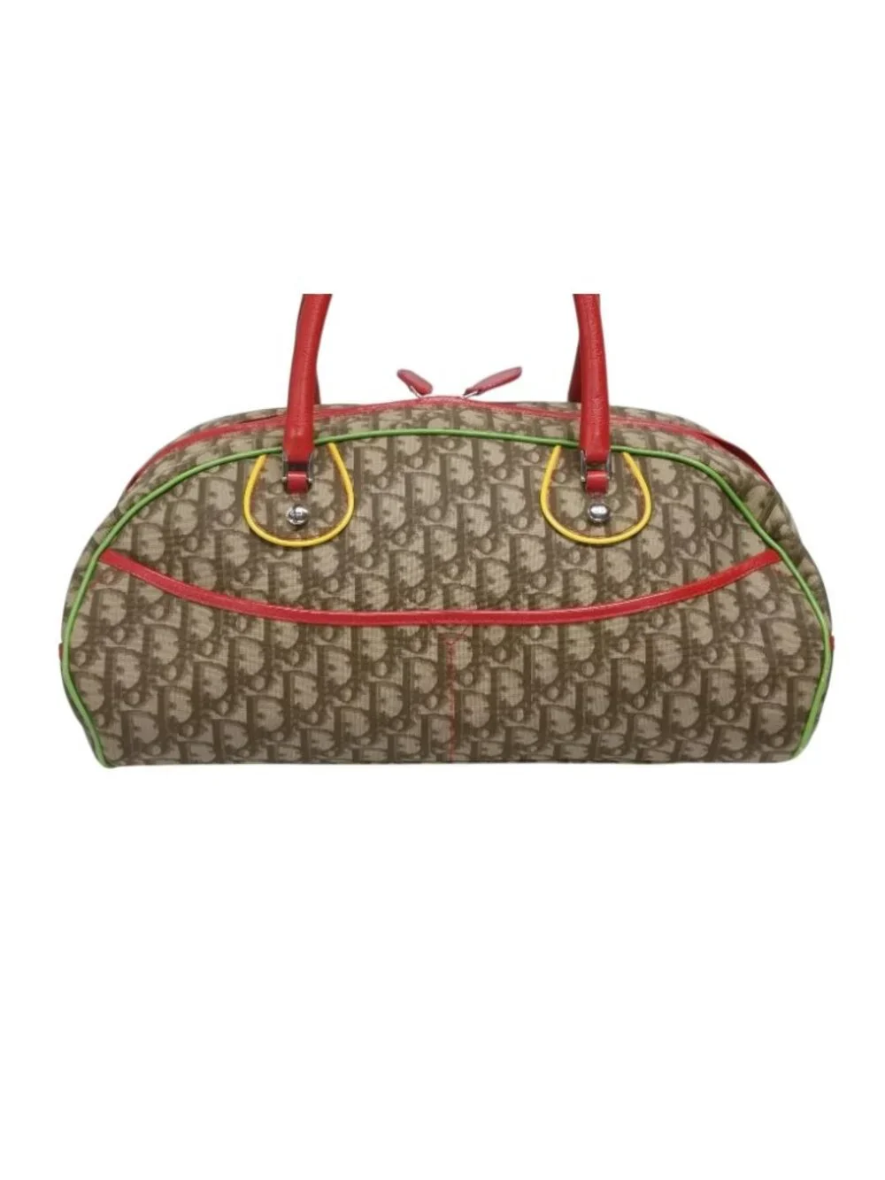 Dior Boston Bag Trotter Rasta Color Brown Silver